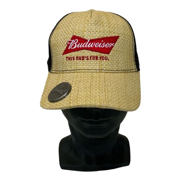 Budweiser Cap Straw Multicolor Mesh Bottle Opener SnapBack Trucker Hat - Picture 1 of 8